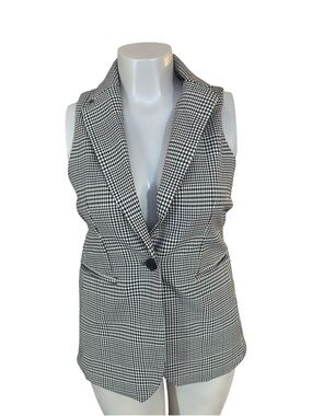 Rachel Zoe Black & White Gingham Sleeveless Blazer Vest